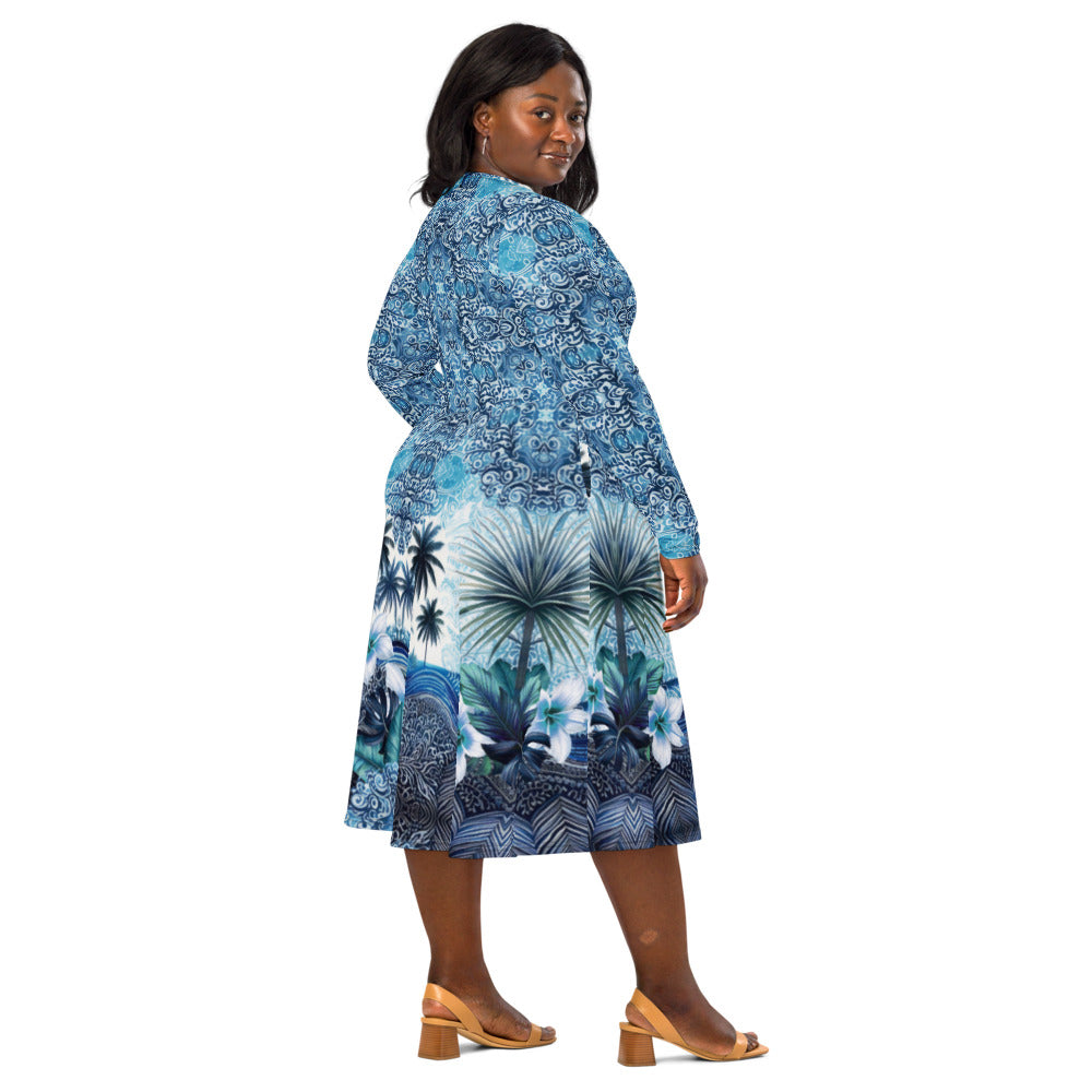 All-over print long sleeve midi dress 365B2kl1