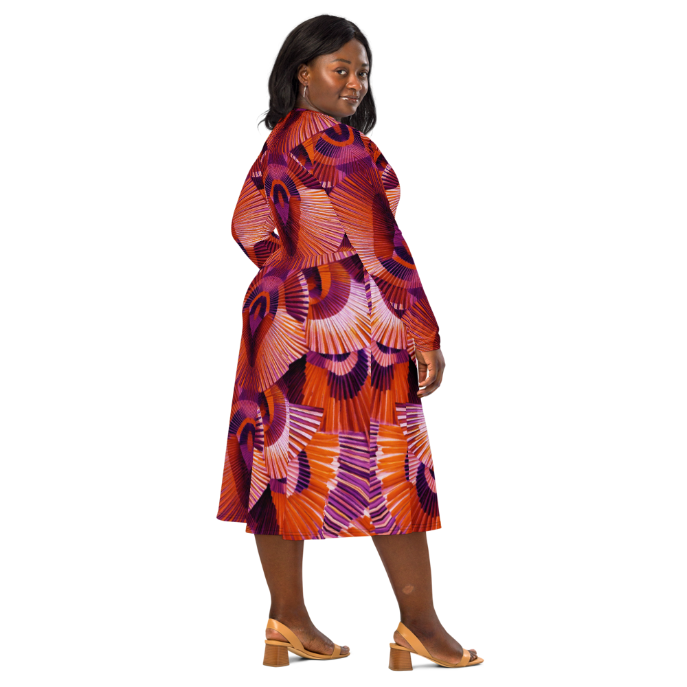 All-over print long sleeve midi dress 367kl2