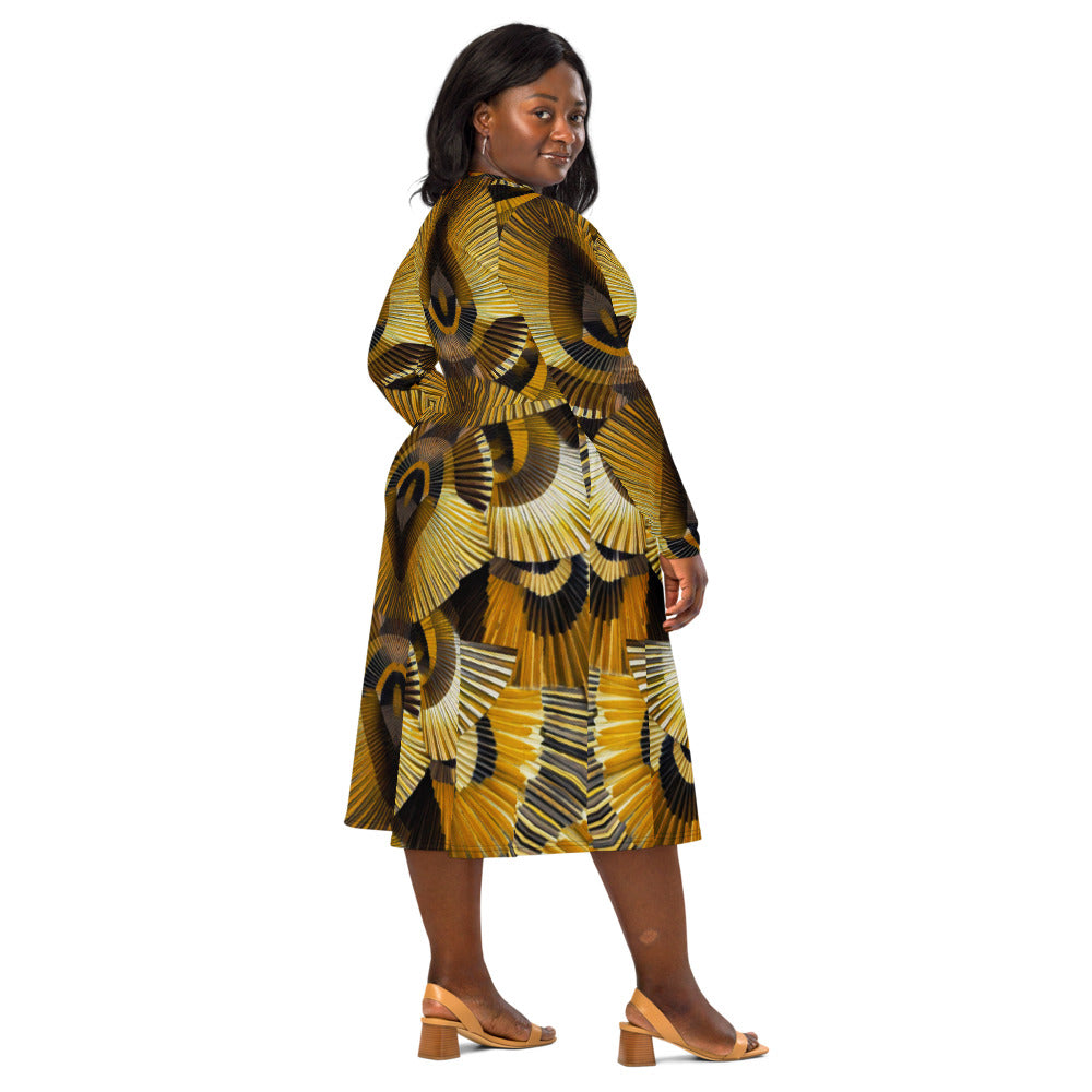 All-over print long sleeve midi dress 367kl1