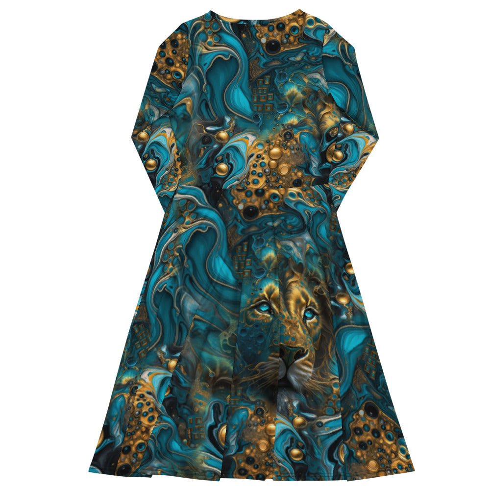 All-over print long sleeve midi dress 368Bkl1