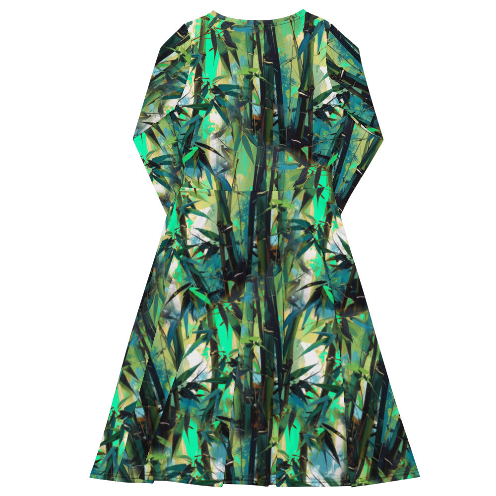 All-over print long sleeve midi dress 370kl2