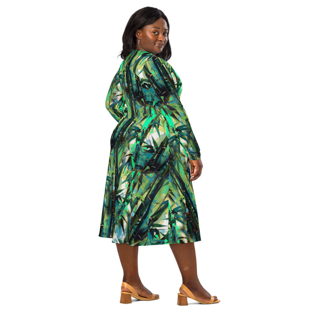 All-over print long sleeve midi dress 370kl2