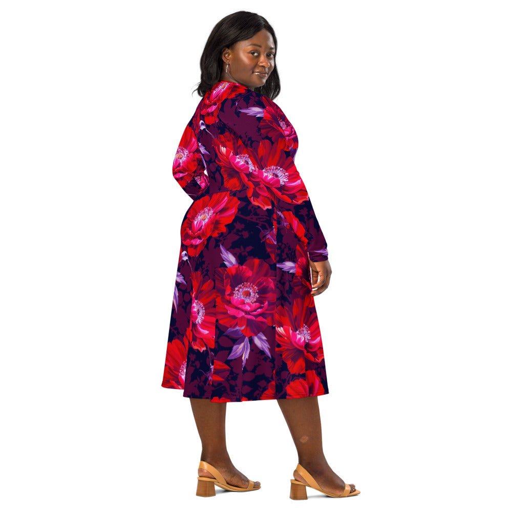 All-over print long sleeve midi dress 371Bkl2