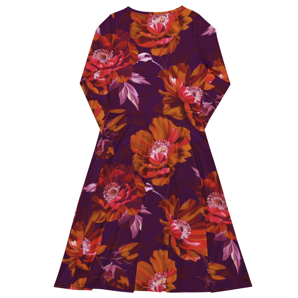 All-over print long sleeve midi dress 371kl3