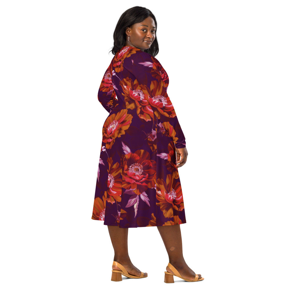 All-over print long sleeve midi dress 371kl3