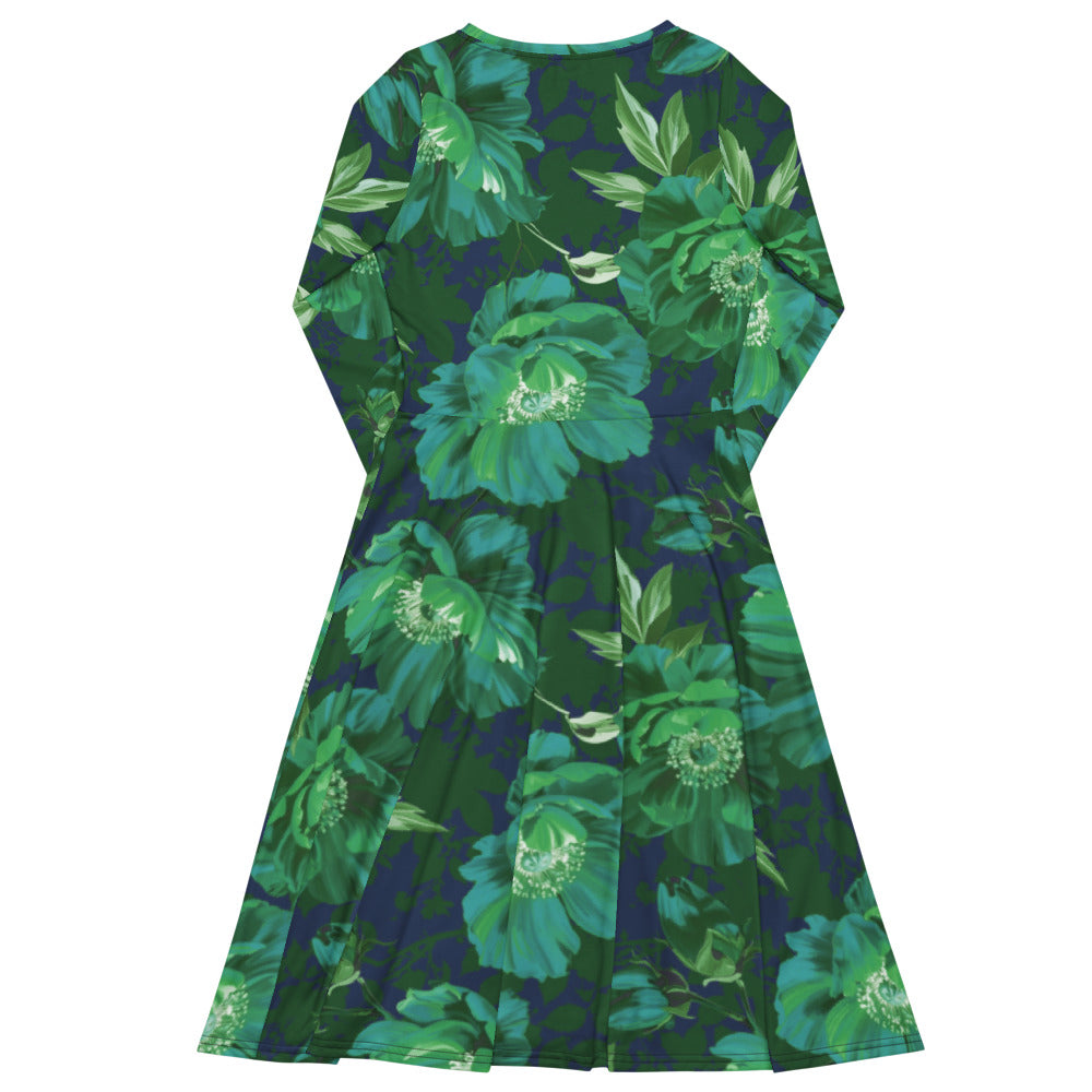 All-over print long sleeve midi dress 371Bkl3