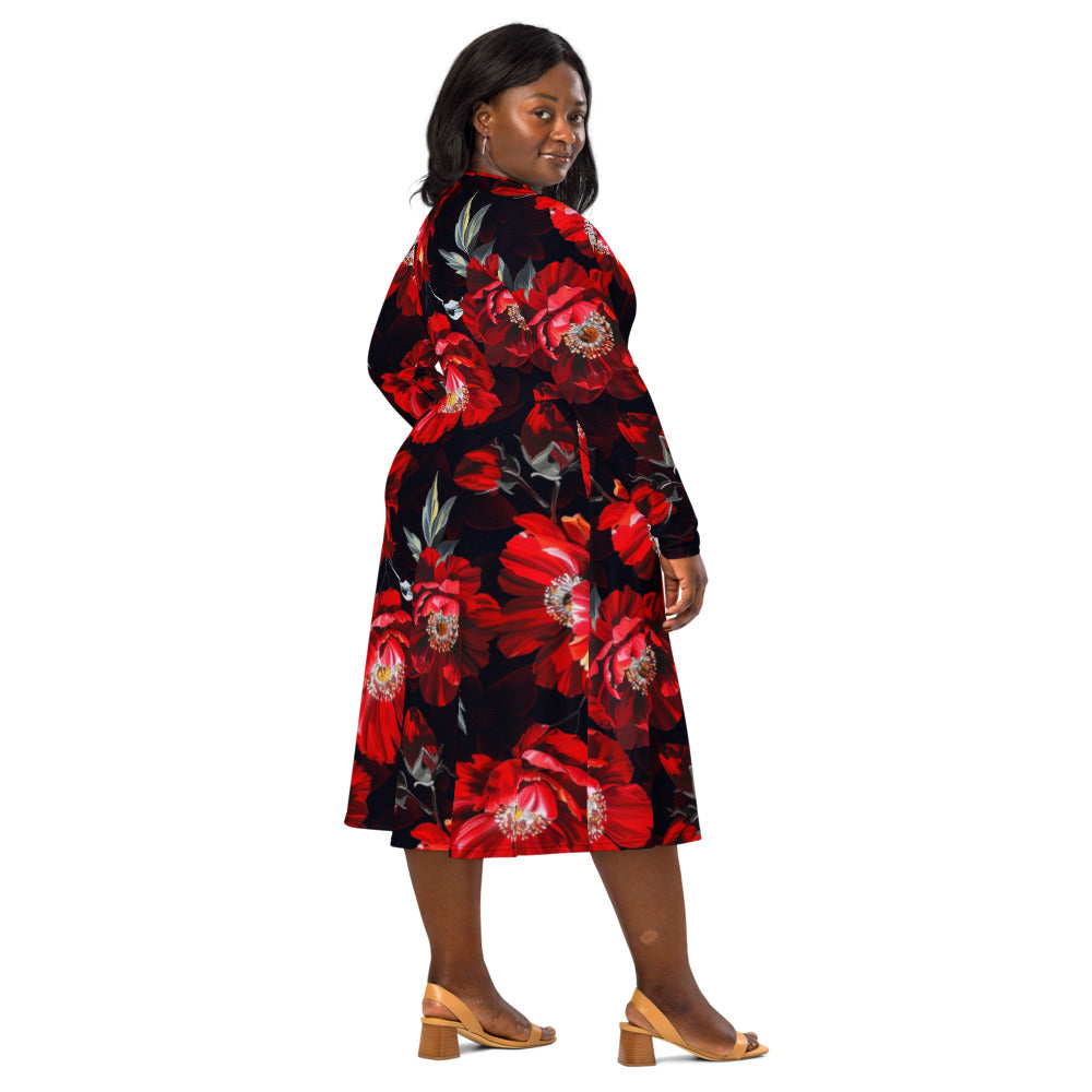 All-over print long sleeve midi dress 371kl1