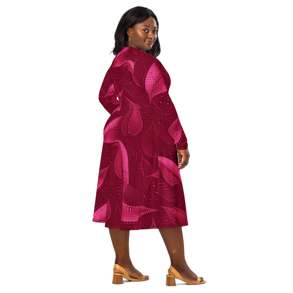 All-over print long sleeve midi dress 372kl4