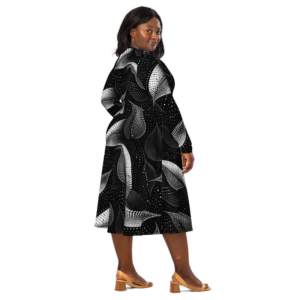 All-over print long sleeve midi dress 372kl1