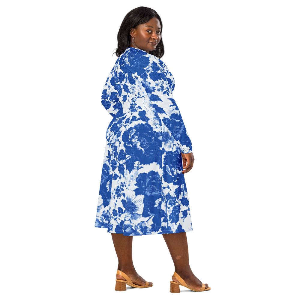 All-over print long sleeve midi dress 373kl2