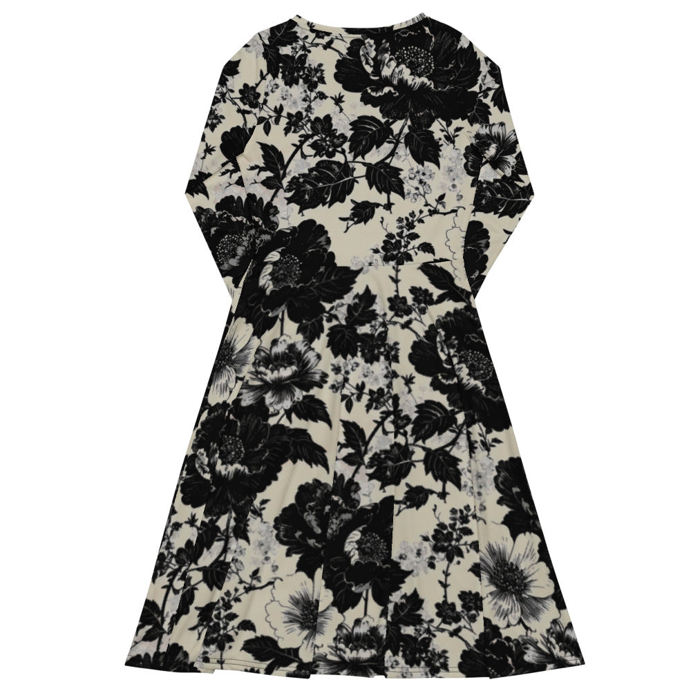 All-over print long sleeve midi dress 373kl10