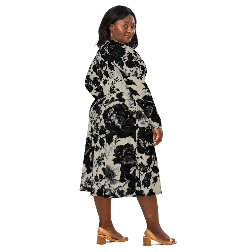All-over print long sleeve midi dress 373kl10