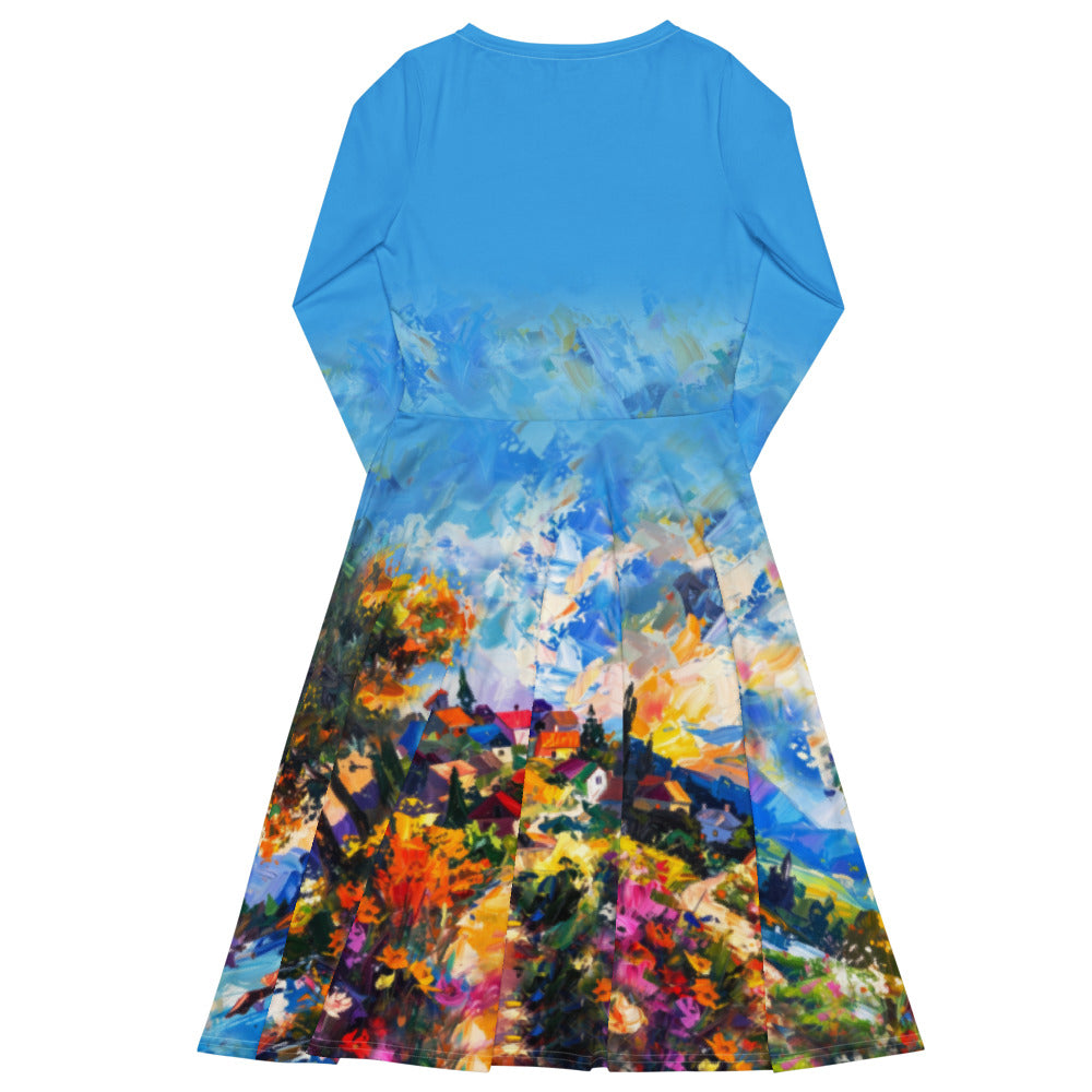 All-over print long sleeve midi dress 374Ckl1