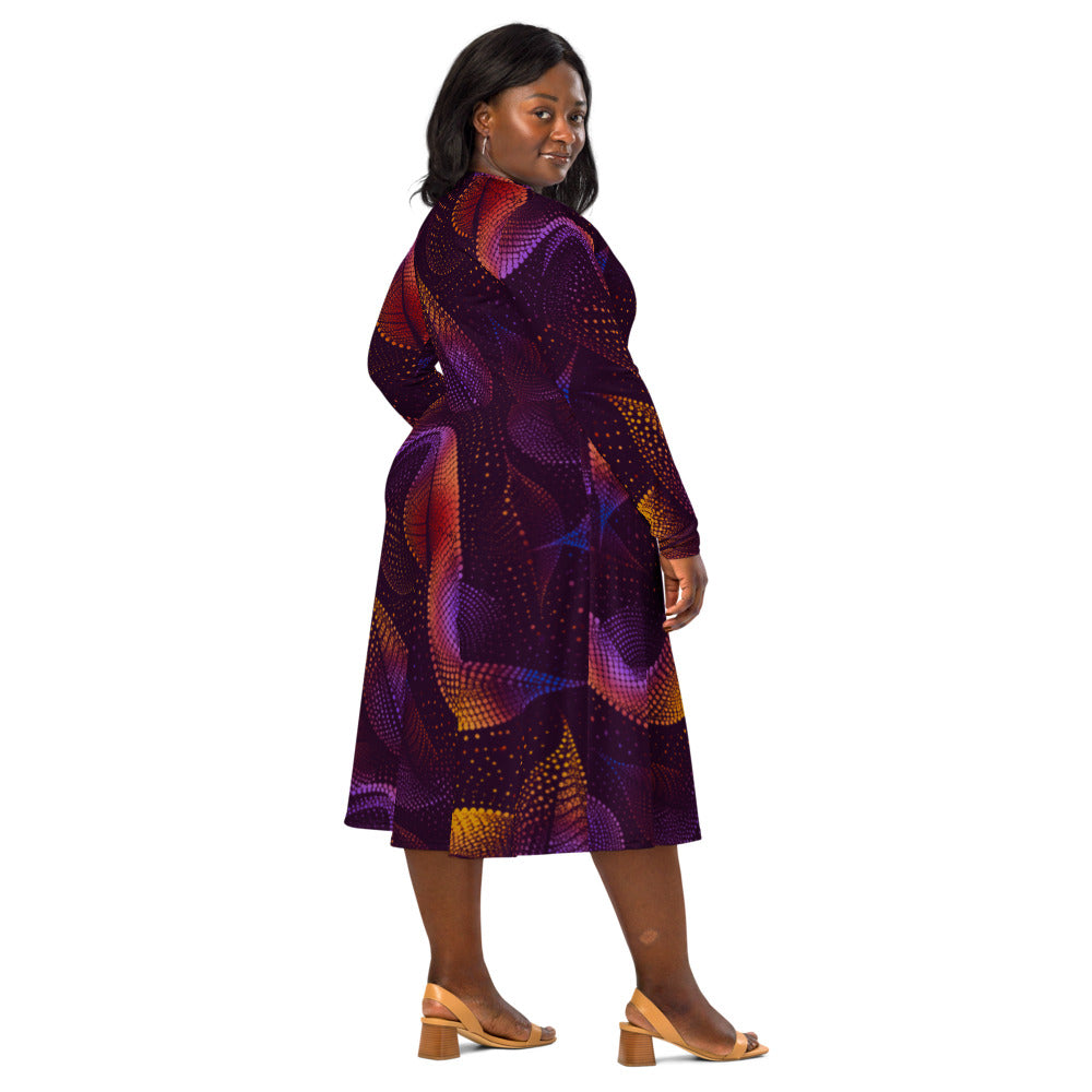 All-over print long sleeve midi dress Kn42kl10