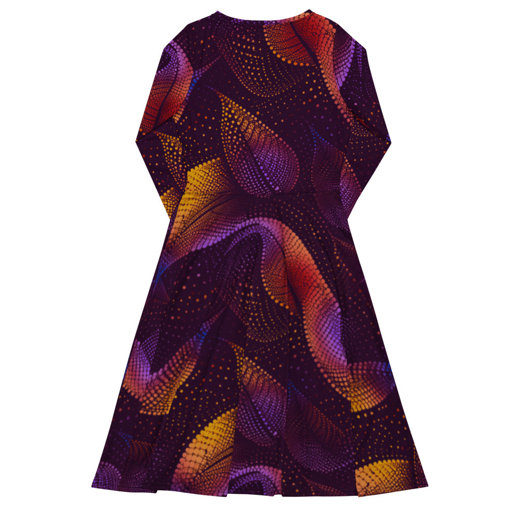 All-over print long sleeve midi dress Kn42kl10