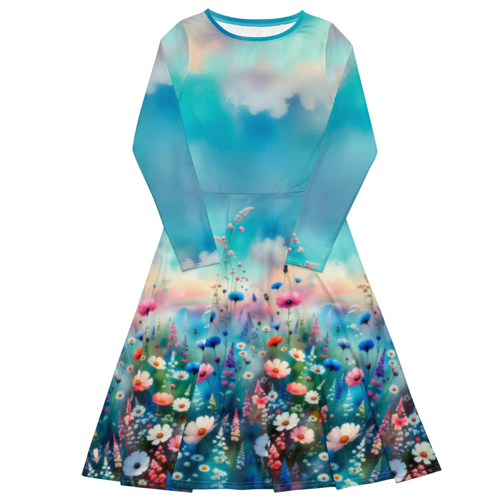 All-over print long sleeve midi dress 230