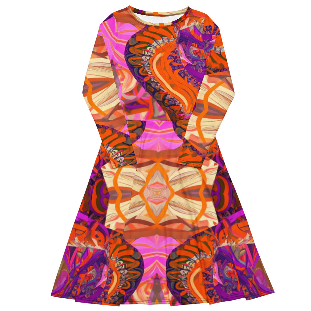 All-over print long sleeve midi dress 197