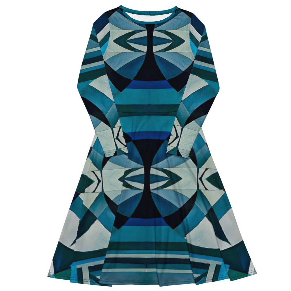 All-over print long sleeve midi dress 212