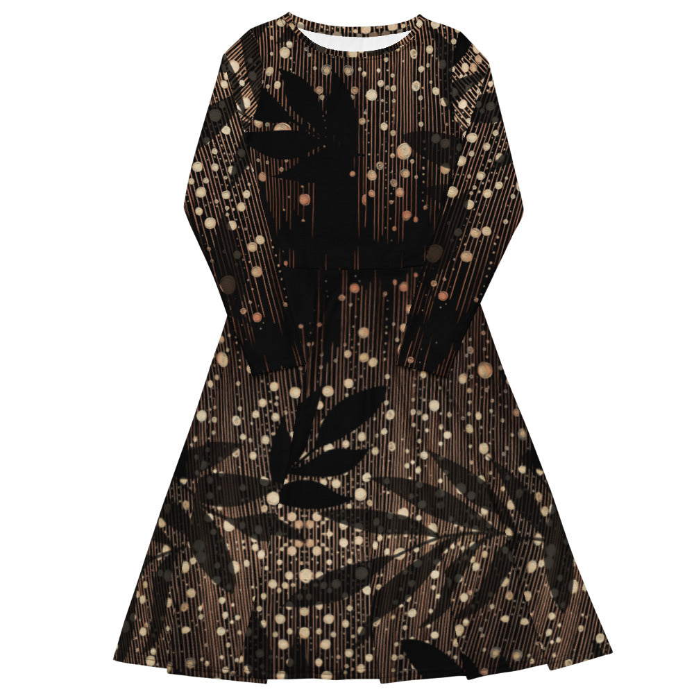 All-over print long sleeve midi dress 1