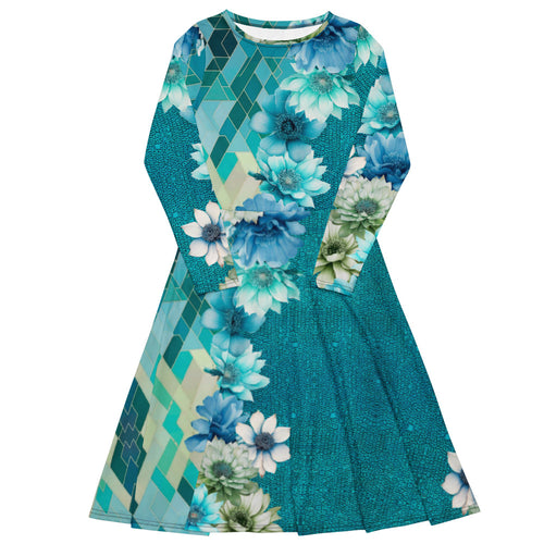 All-over print long sleeve midi dress 159B2