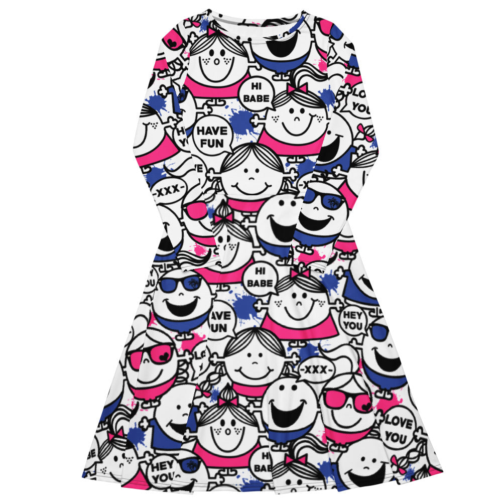 All-over print long sleeve midi dress LiesB