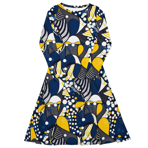 All-over print long sleeve midi dress 147B