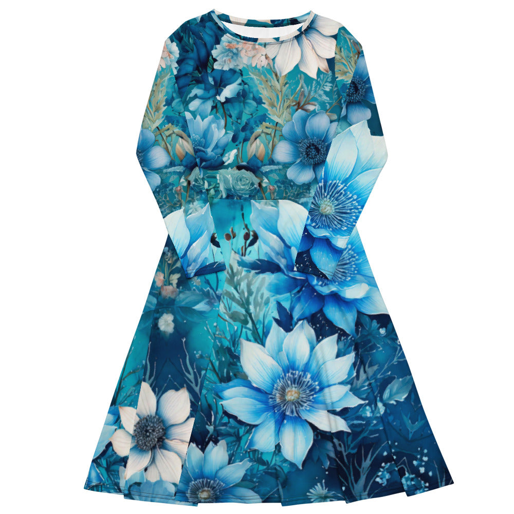 All-over print long sleeve midi dress 116B