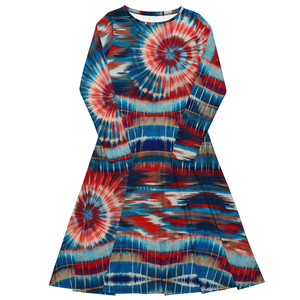 All-over print long sleeve midi dress 170B