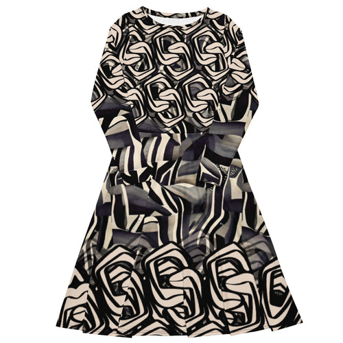 All-over print long sleeve midi dress 115B2