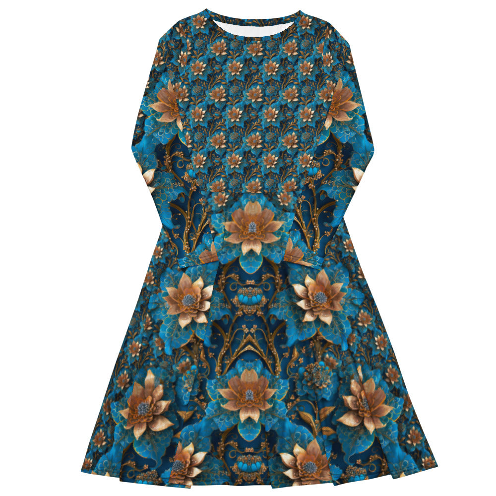 All-over print long sleeve midi dress 59B