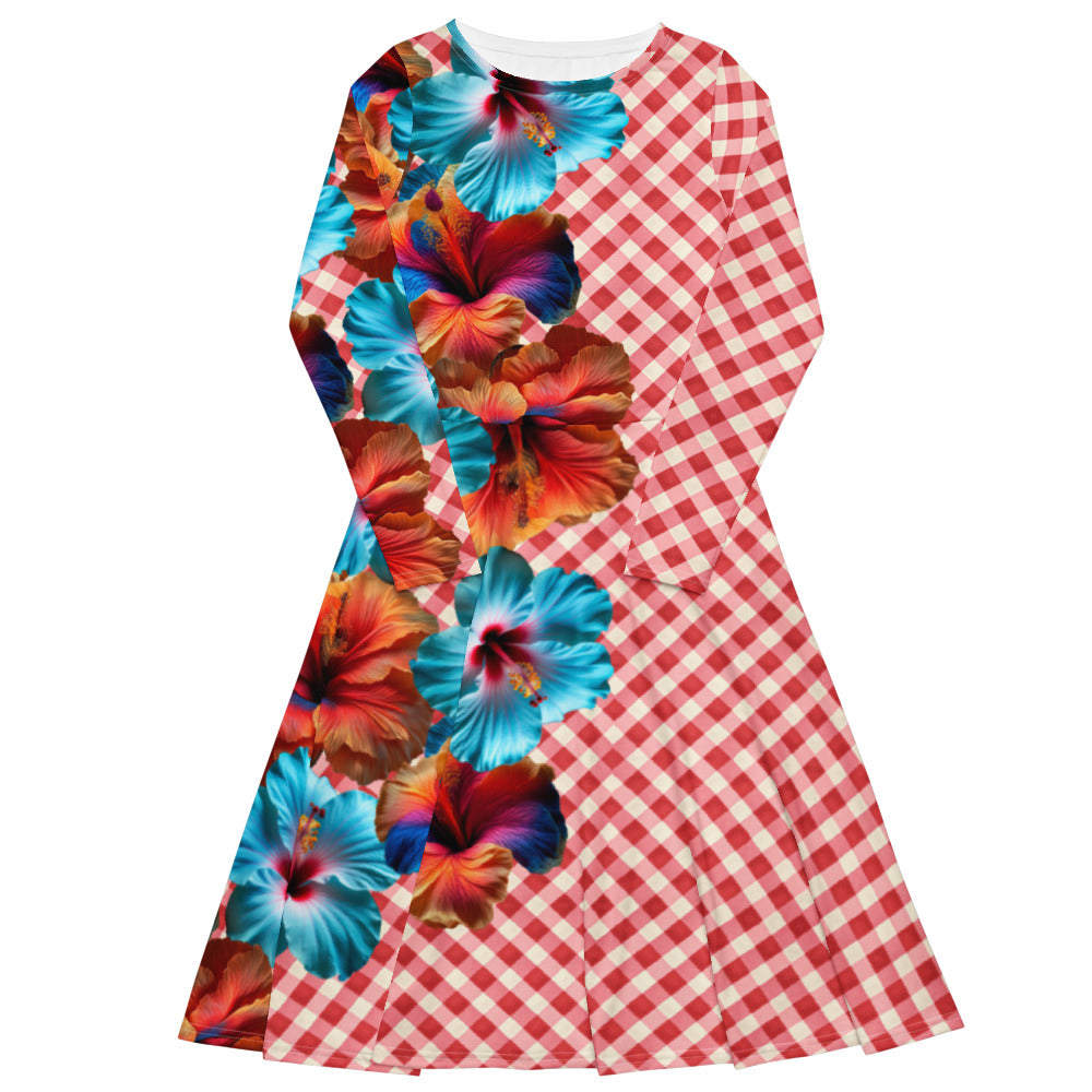 All-over print long sleeve midi dress 231B2