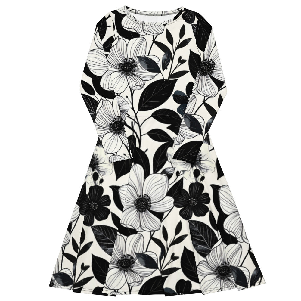 All-over print long sleeve midi dress 236B