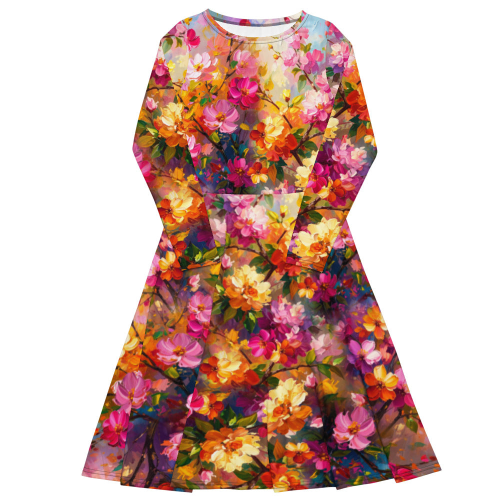 All-over print long sleeve midi dress 237