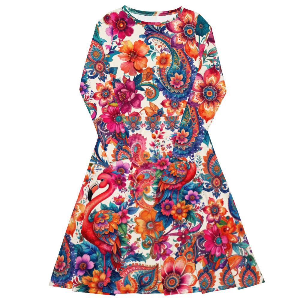 All-over print long sleeve midi dress 238B