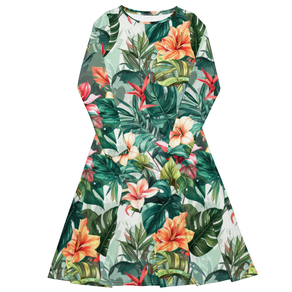 All-over print long sleeve midi dress 241B