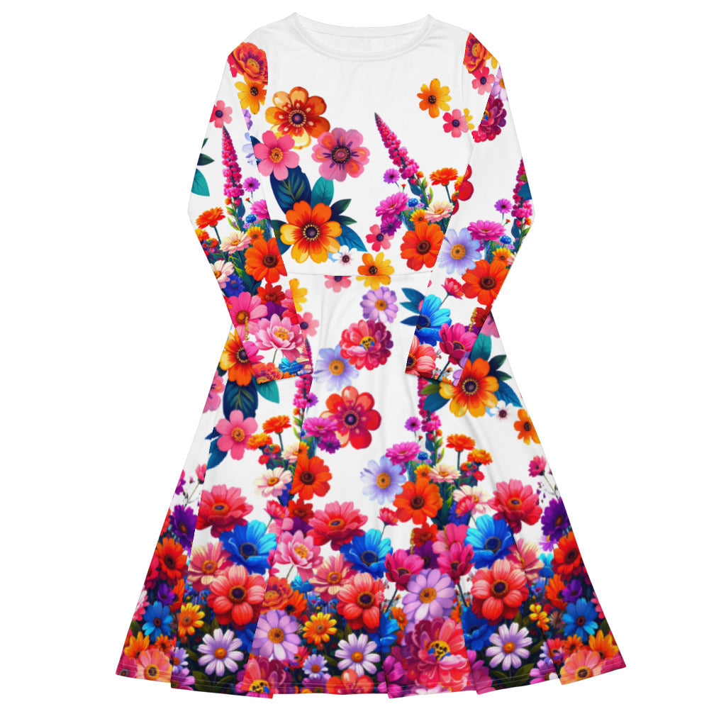 All-over print long sleeve midi dress 243