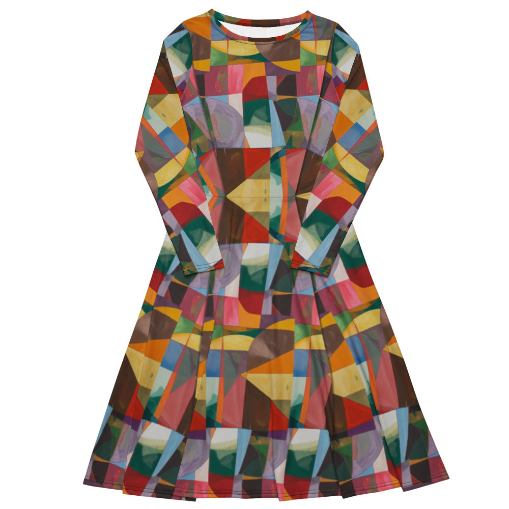 All-over print long sleeve midi dress 245B