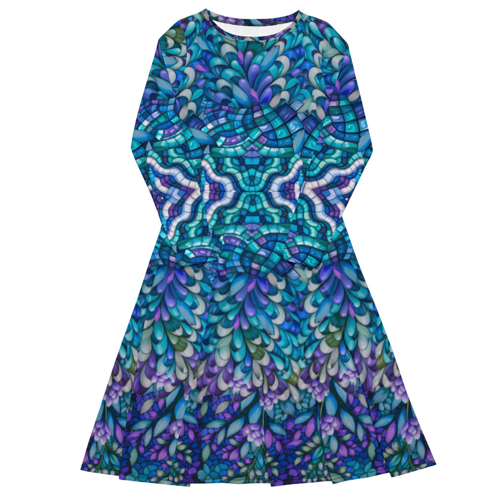 All-over print long sleeve midi dress 246B2