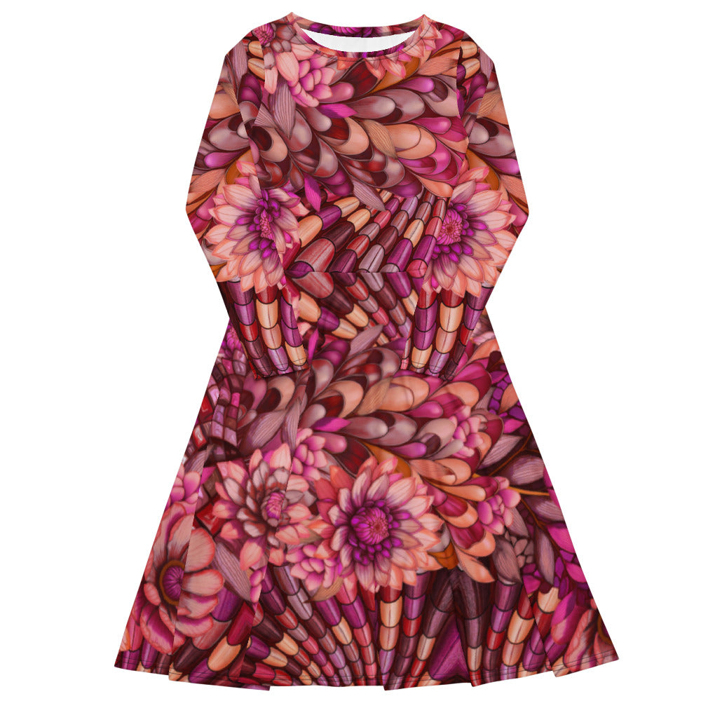 All-over print long sleeve midi dress 246C2kl4