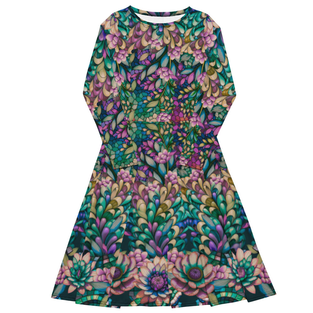 All-over print long sleeve midi dress 246Bkl2