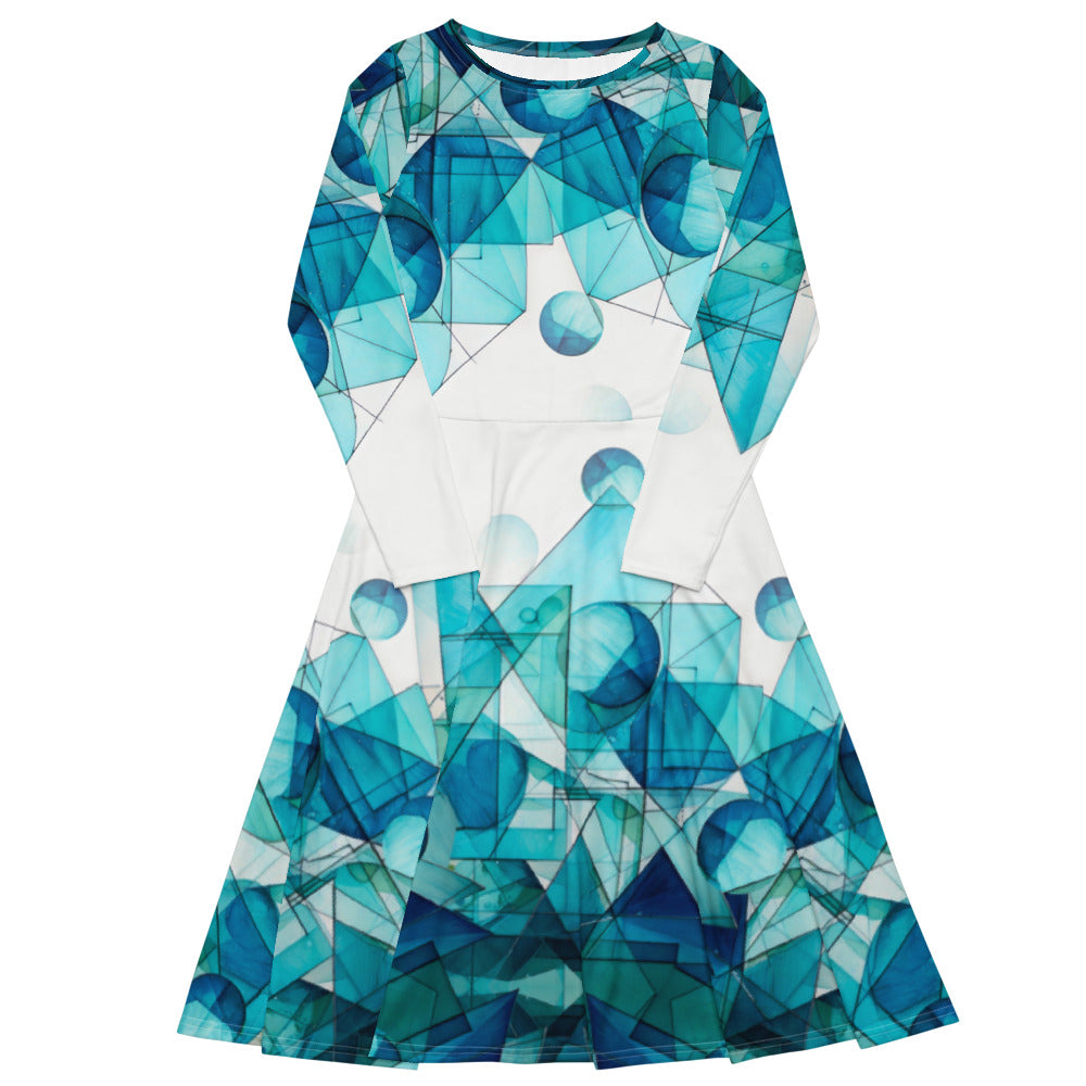 All-over print long sleeve midi dress 248B