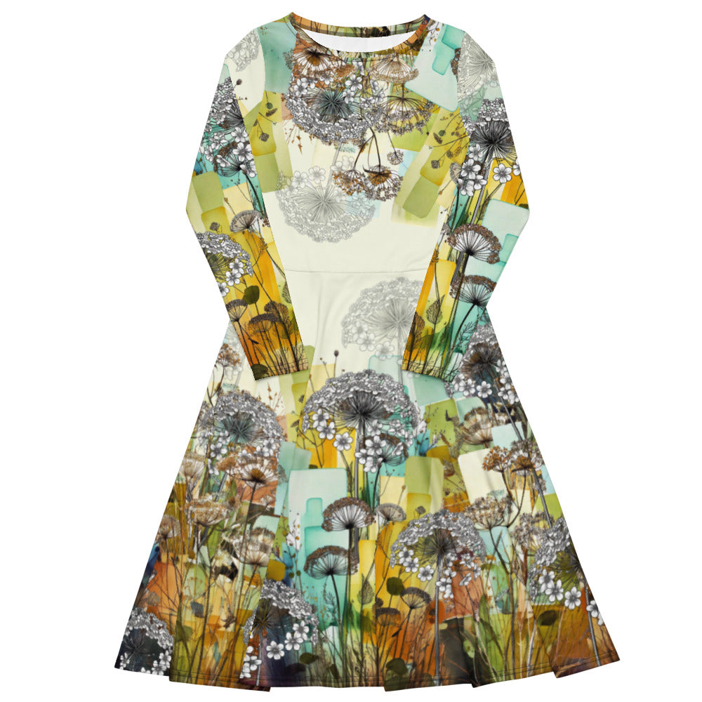 All-over print long sleeve midi dress 250