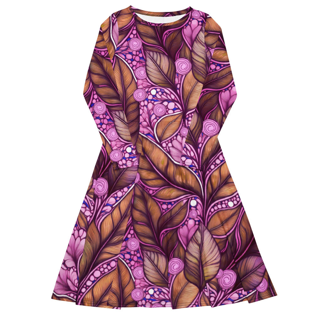 All-over print long sleeve midi dress 251kl3b