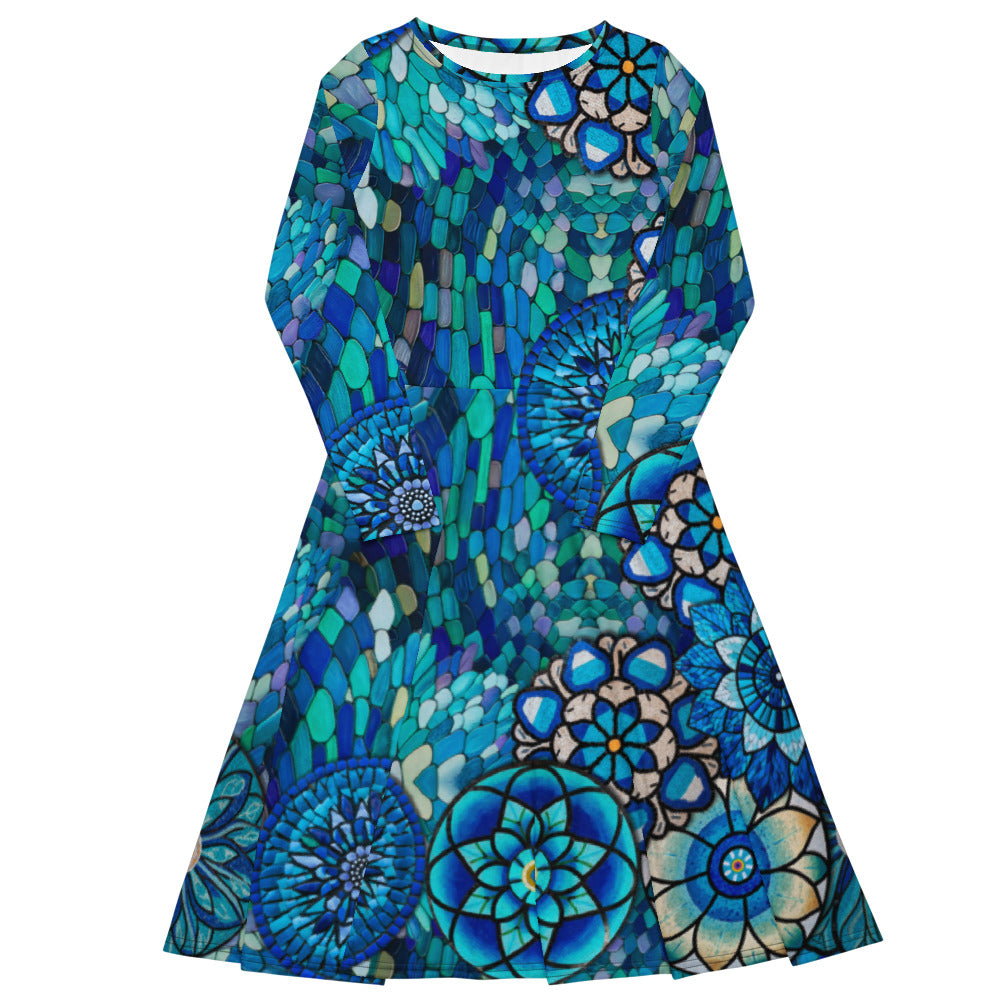 All-over print long sleeve midi dress 255D