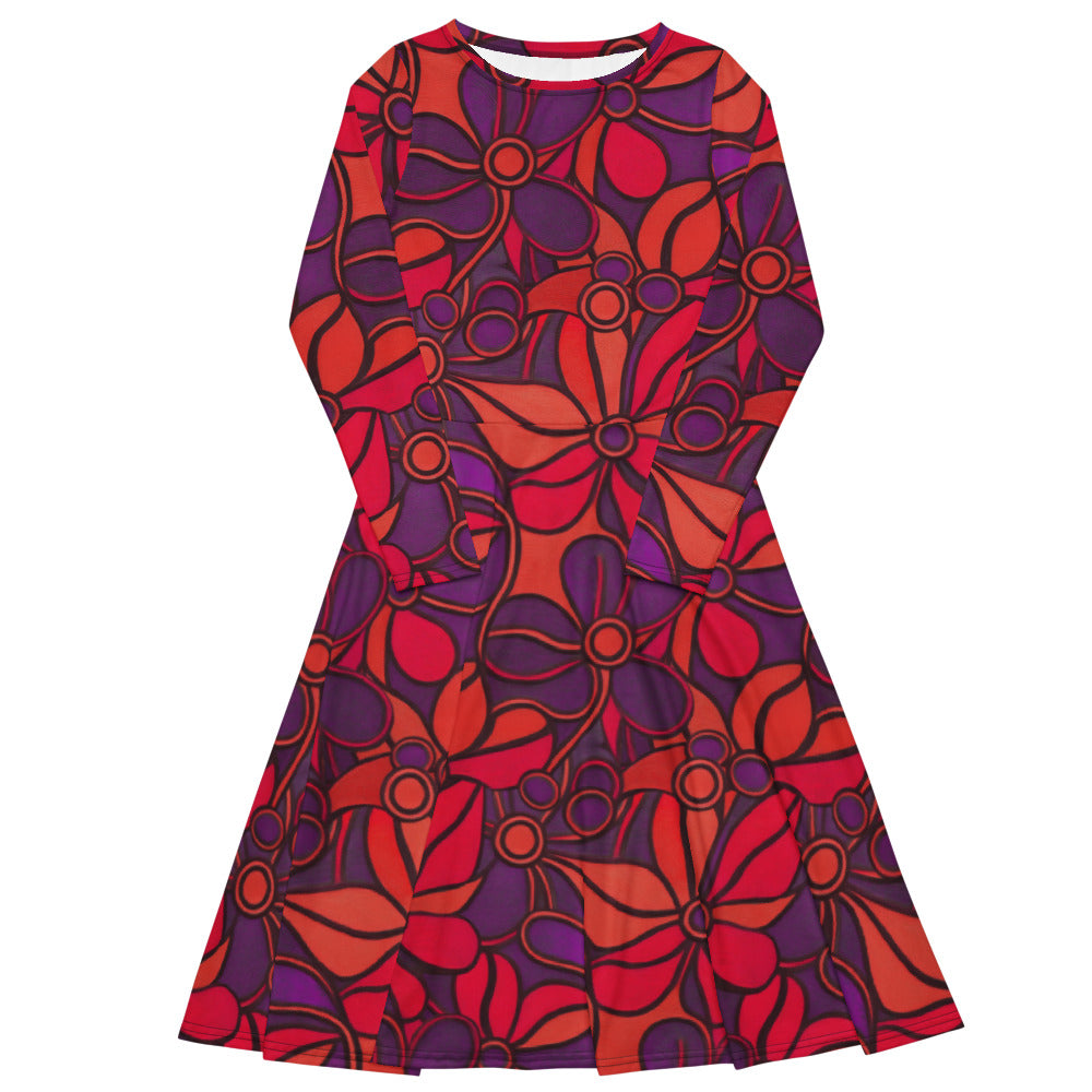 All-over print long sleeve midi dress 257kl4