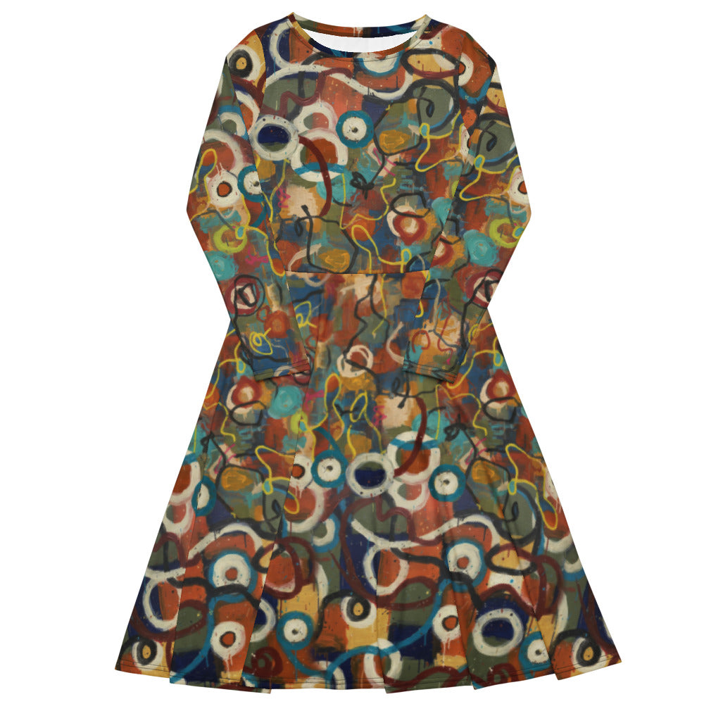 All-over print long sleeve midi dress 258