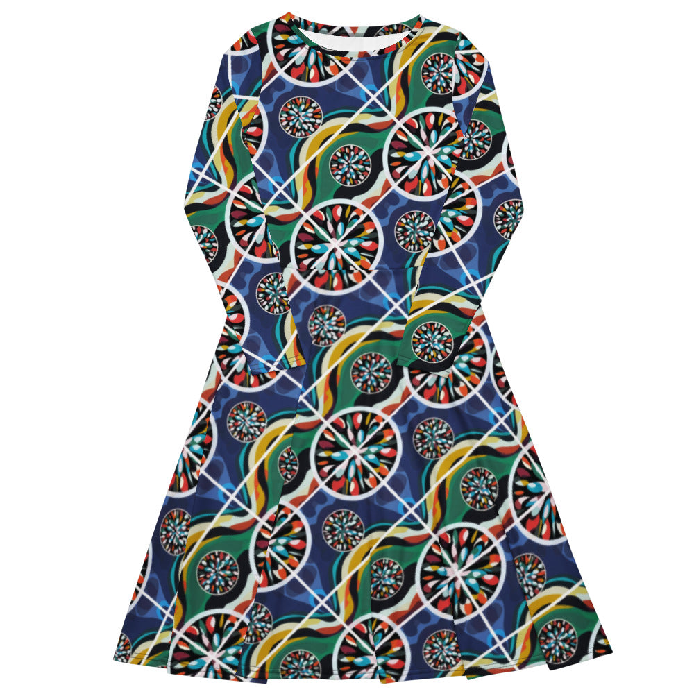 All-over print long sleeve midi dress 260B