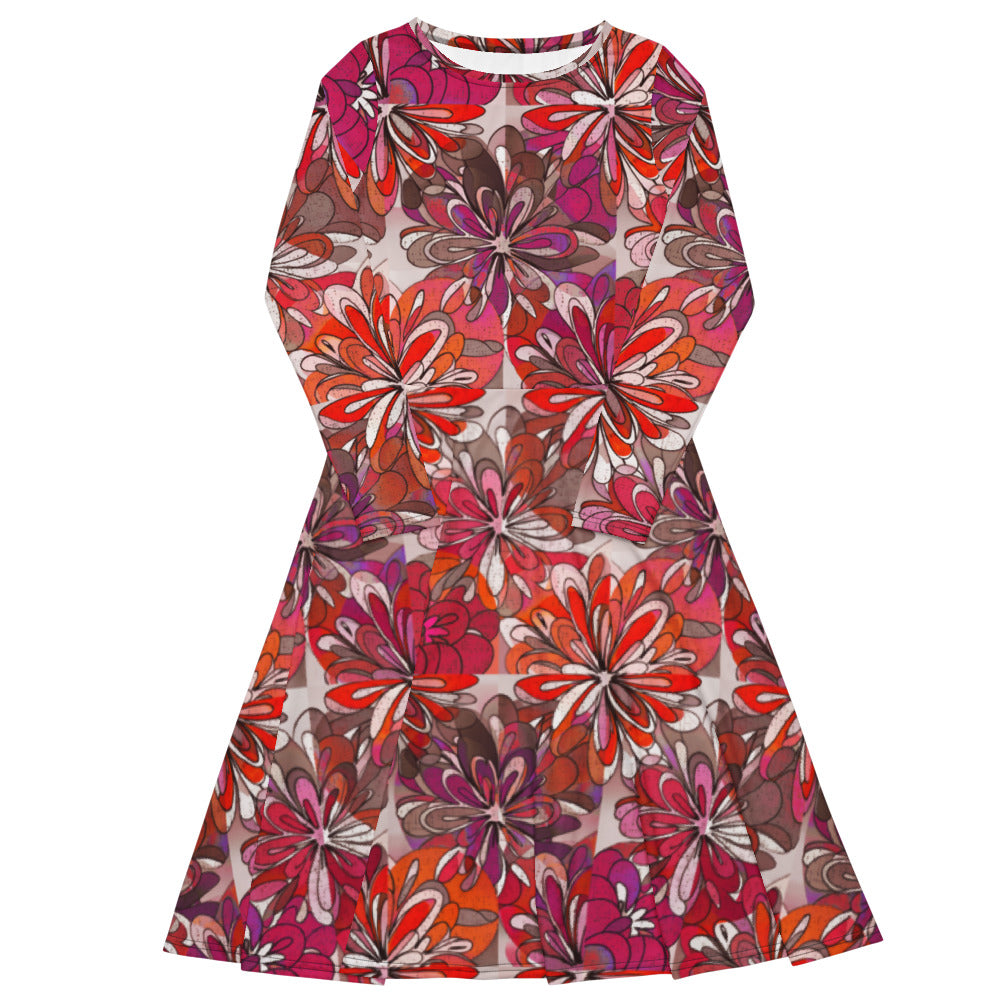 All-over print long sleeve midi dress 262kl2