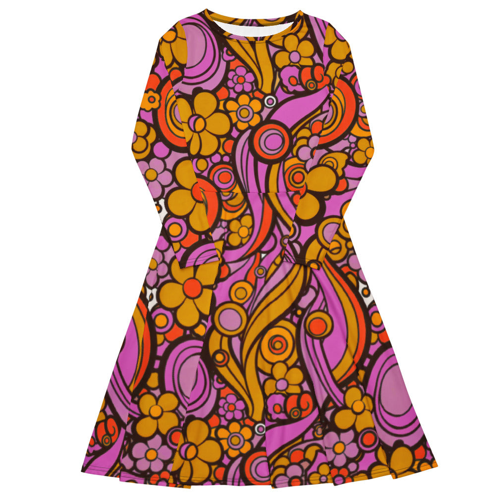 All-over print long sleeve midi dress 263kl2B