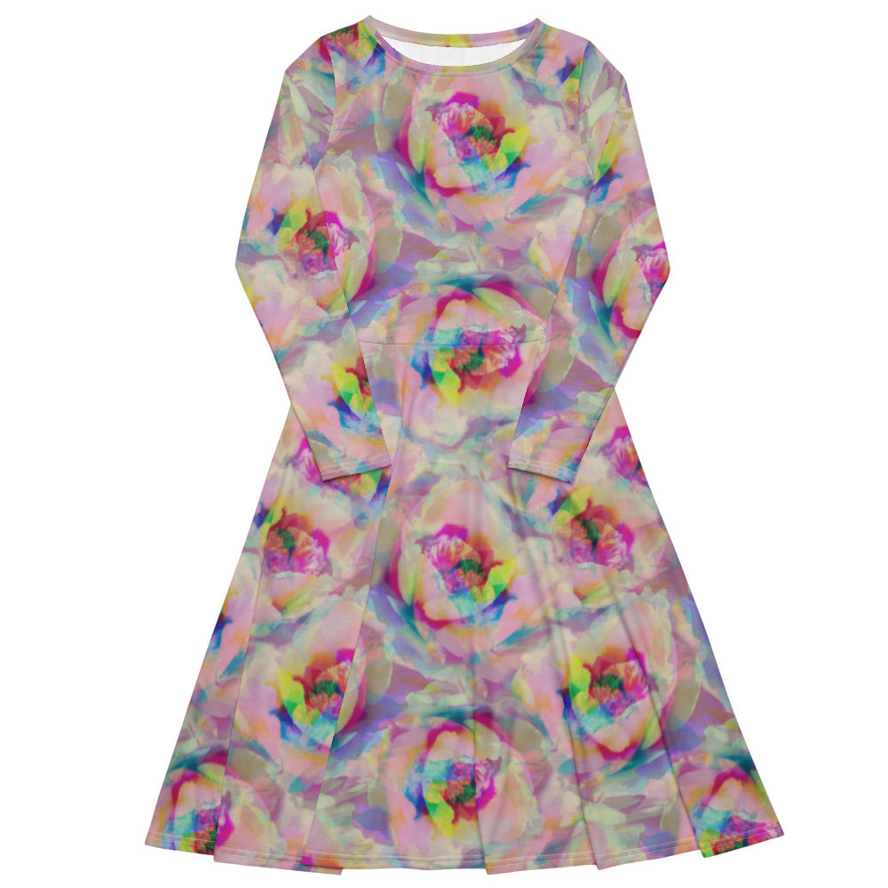 All-over print long sleeve midi dress 266A